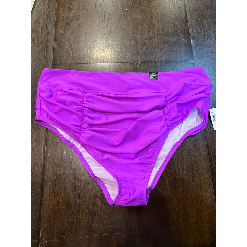 Torrid Women 3 Vivid Violet High Waist Ruched High Leg Cheeky Swim Bottoms NEW